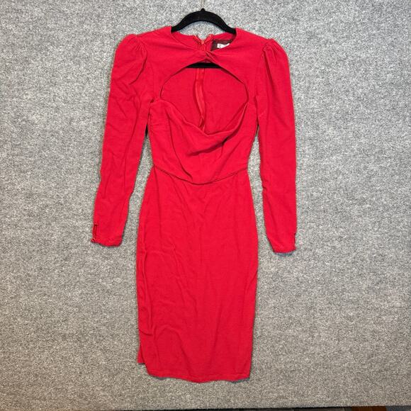 Reformation Dress Womens 4 Red Long Sleeve Zip Chest Cut Out Midi Dress Bodycon - Picture 3 of 12